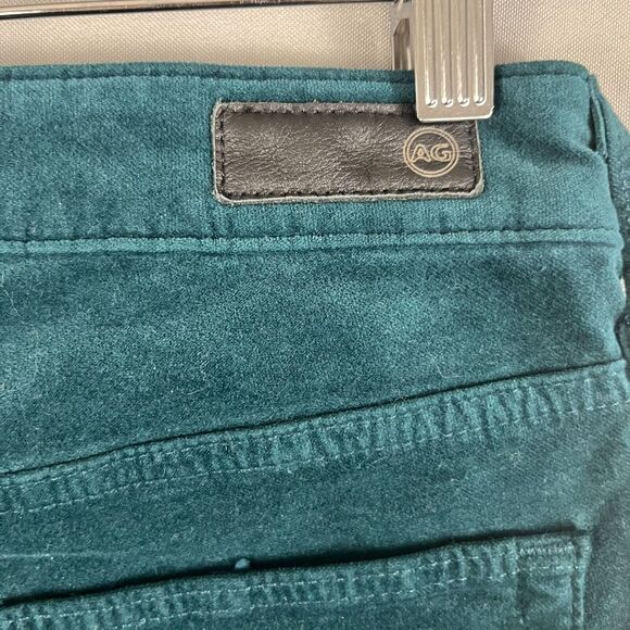 AG Jeans Anthropologie Stevie Ankle Pants 28R Emerald Green Holiday Velvet - Picture 4 of 8